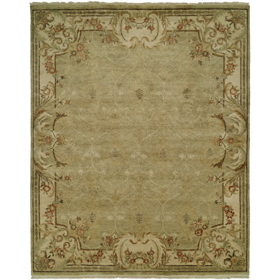 Hand Knotted Wool Green/Ivory Area Rug
