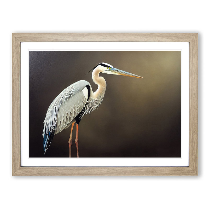 An Astounding Heron Bird - Single Picture Frame Print, Oak, 25cm H x 34cm W x 2cm D