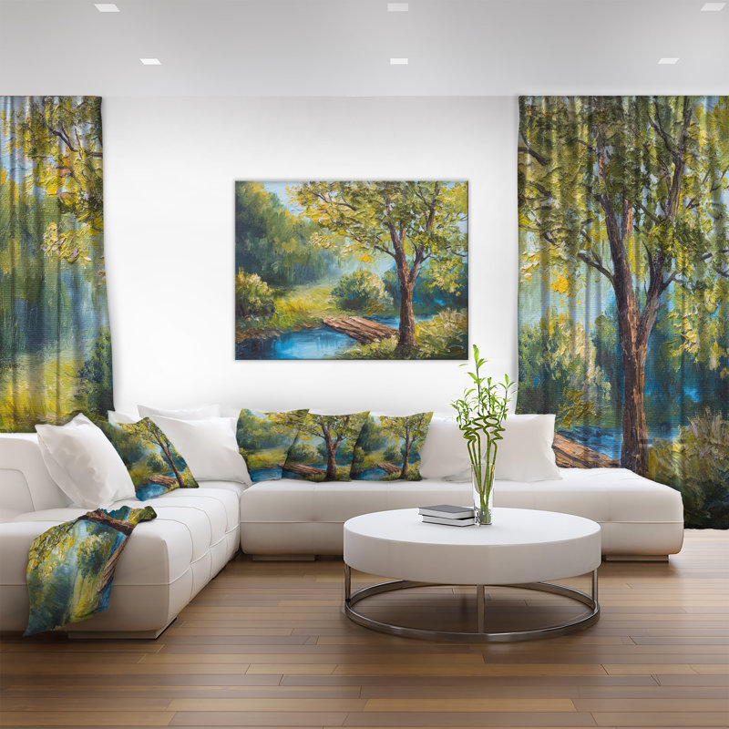 Summer Forest Landscape Canvas Art with Pine Frame