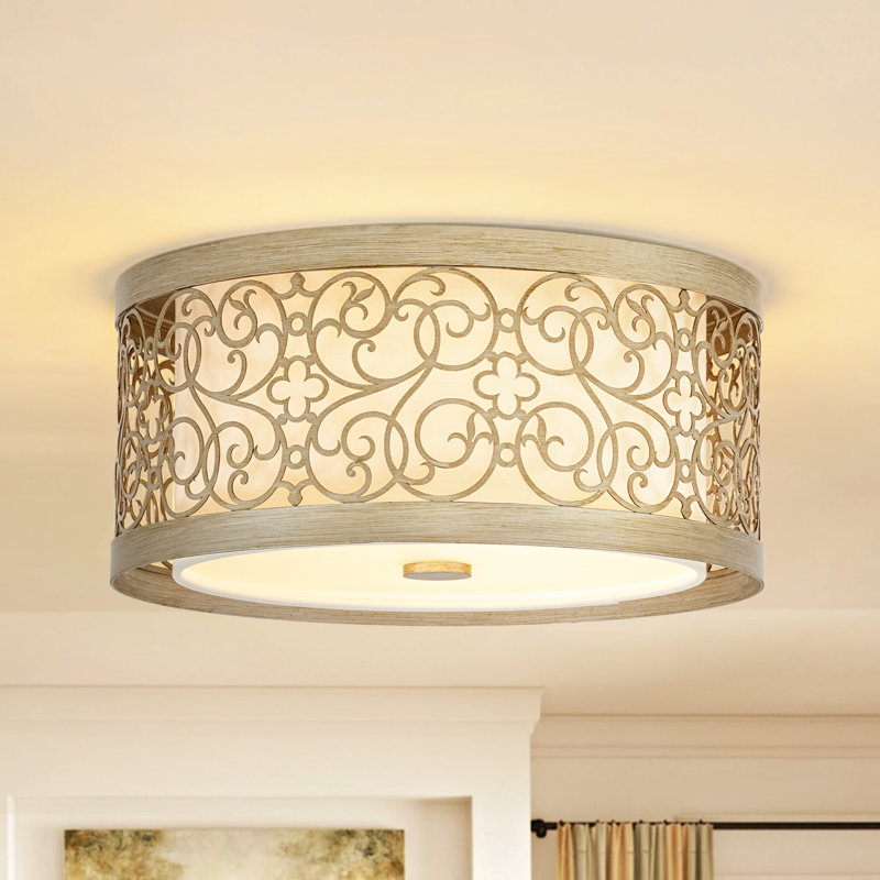 ScrollLux 2-Light Fabric Semi Flush Mount Ceiling Light for Hallway