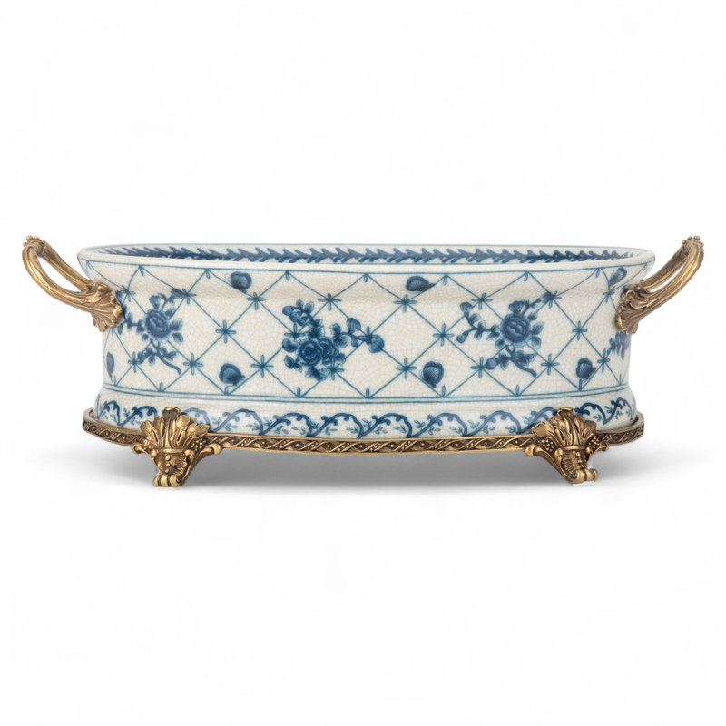 Bassin ovale bleu blanc avec ormolu