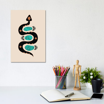 Southwestern Slither In Black And Turquoise by Allie Falcon - Wrapped Canvas Print