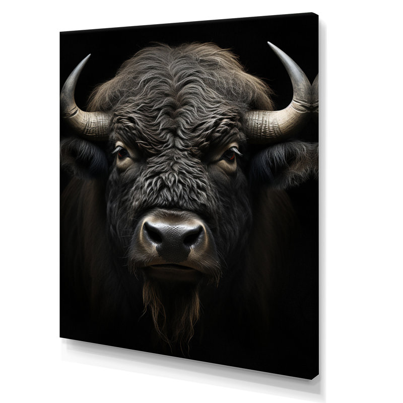 " Black White Animal Buffalobison ", 32" H x 24" W x 1" D, Wrapped Canvas
