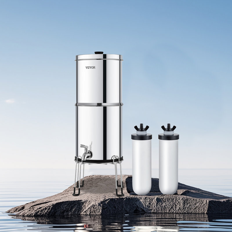 Système de comptoir à filtre à eau alimenté par gravité 2,25G 2 filtres en acier inoxydable