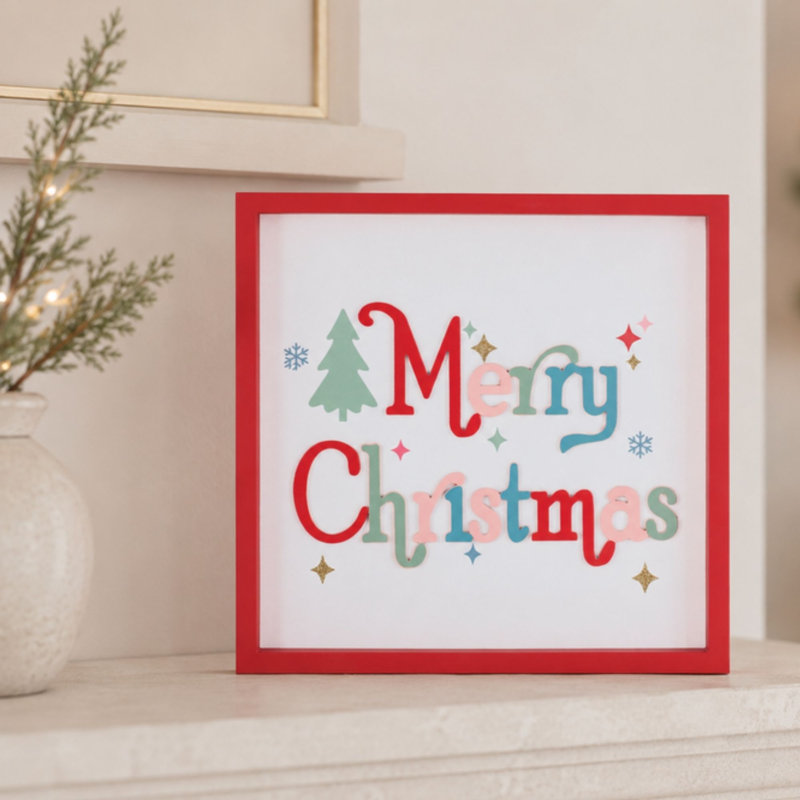 Plaque carrée Merry Christmas 7,75 po