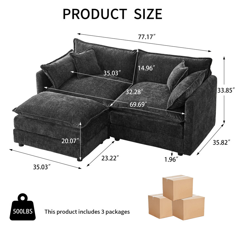 Canapé recouvert de chenille, design ergonomique, élégant et facile à installer, Gris chenille