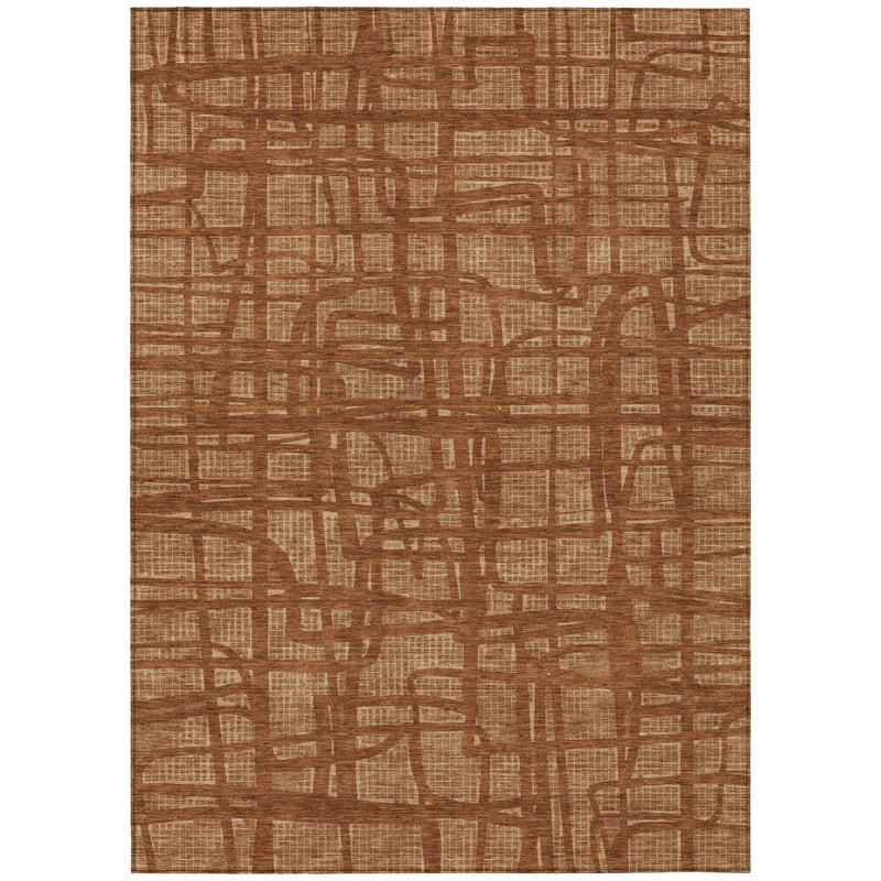 Machine Washable Indoor/Outdoor Chantille ACN2491 Abstract Rug, 8' x 10', Paprika