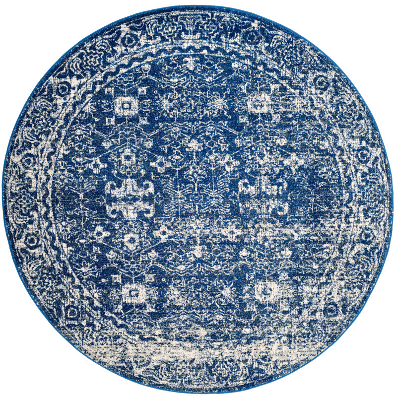 Tapis oriental bleu marine / ivoire Abdel, Rond 5 pi 3 po