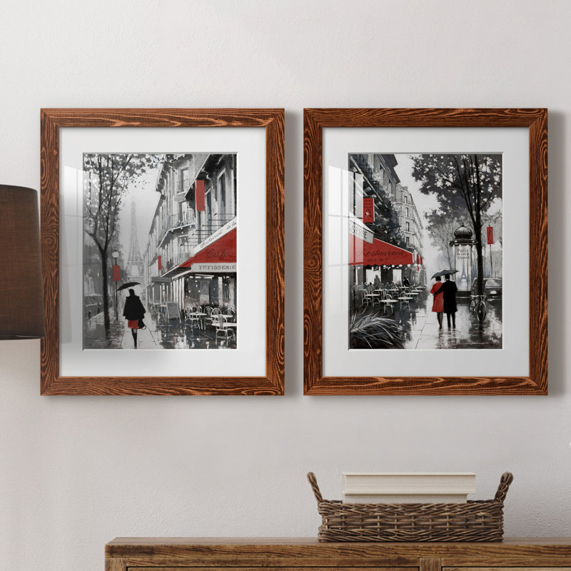 «Rainy Paris I», ensemble de 2 reproductions d'art, H 24 po x l 36 po x P 1,5 po, Papier avec cadre érable, Blanc