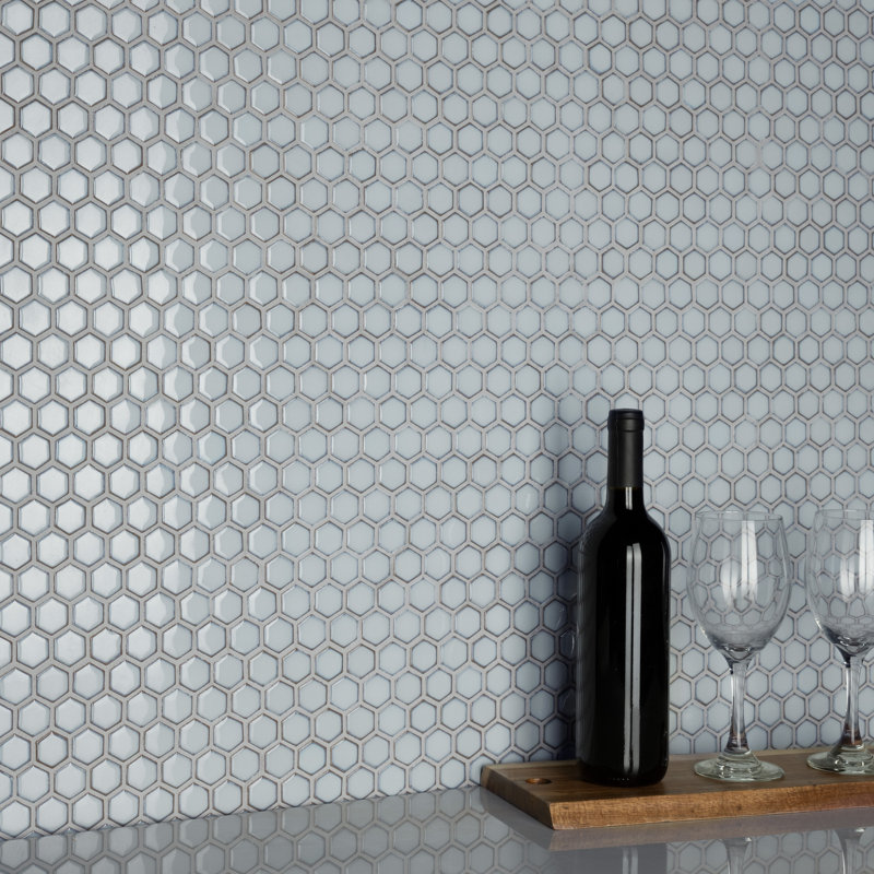 Hudson 1" Hex 11-7/8 " x 13-1/4 " Porcelain Mosaic Floor and Wall Tile, Silk White