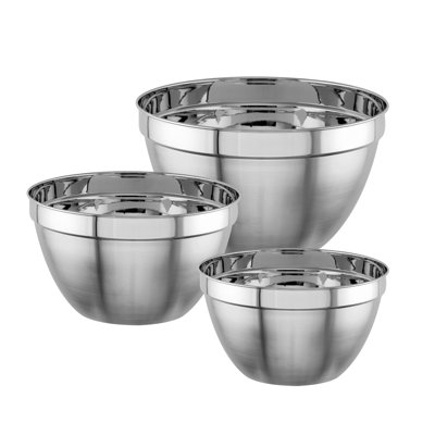 Nu Steel "V" Shaped Mixing Bowl Set Of 3 - Stainless Steel Kitchen Bowls  For Home, Refrigerator, And Kitchen Food Storage Organizers - Polished Mirror - Set Includes 1.5, 3, 5 Quart - Ideal For Cooking, Baking, Mixing & Serving