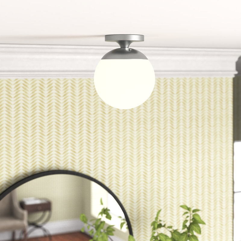 Meri Glass Semi Flush Mount, Satin Aluminum, White, No