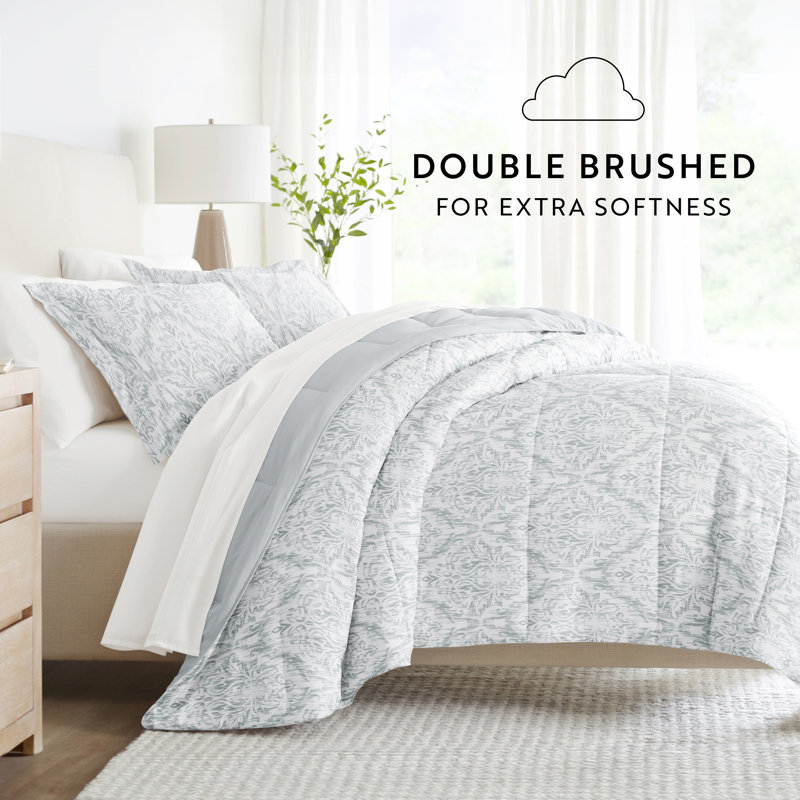 7-Piece Bedding Bundle - Pattern Comforter and Sheet Set, King Comforter + 1 Additional Piece, Blue Damask