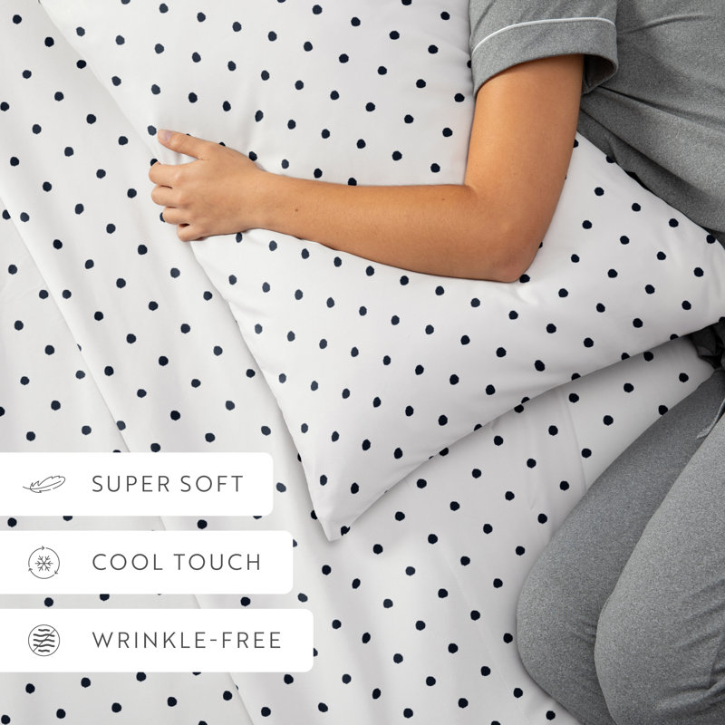 Classic Patterns Soft Sheet Set, Queen Sheet Set with 2 Pillowcases, Polka Dots 2