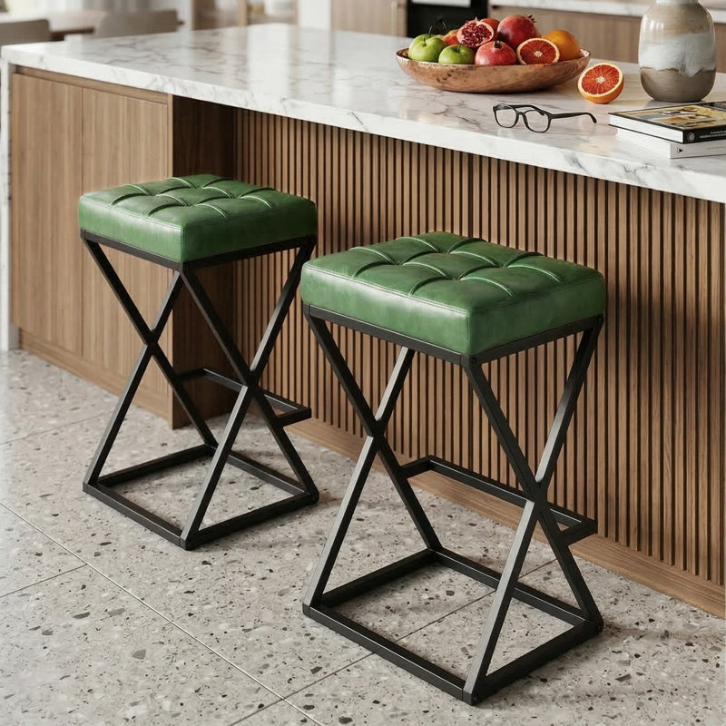 Tabouret de bar Mid-Century 26 po, Vert, 2