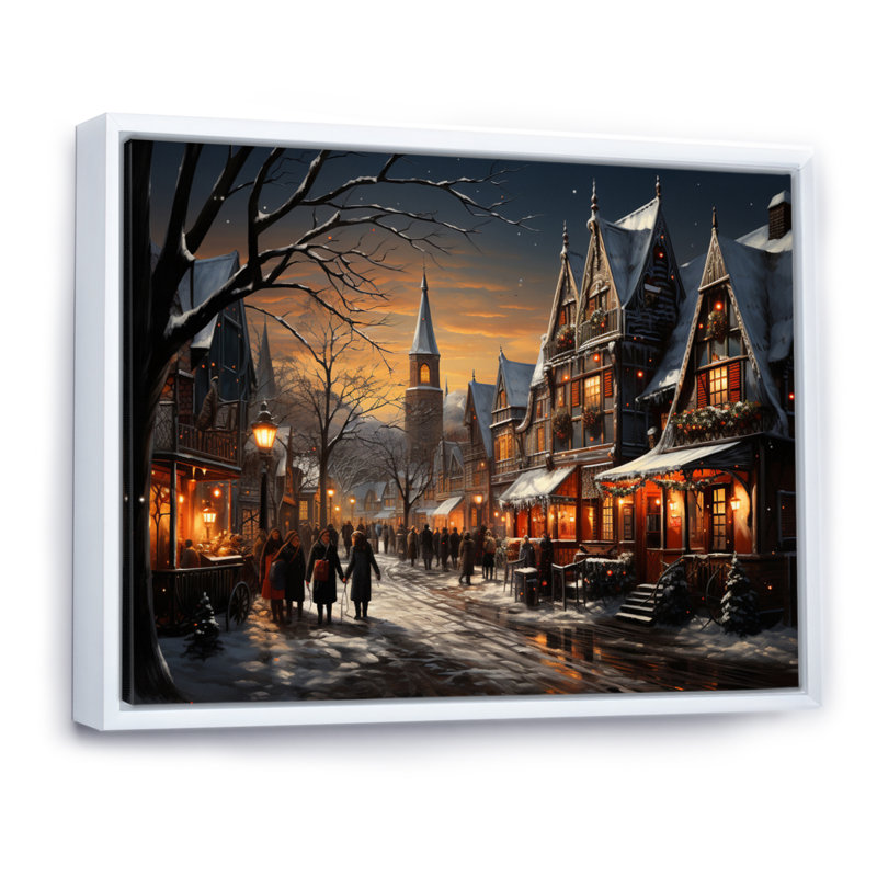 Winter Village Carnival II, reproduction d'art sur toile, H 16 po x l 32 po x P 1 po, Cadre flottant blanc