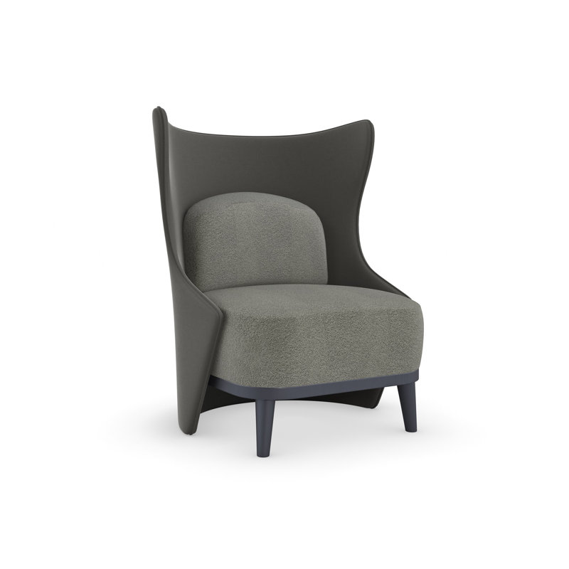 Gray Sueded Twill Transitional Wingback Accent Chair