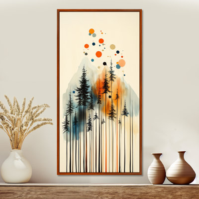 «Blue Orange Summer Valley Pine Forest Silhouettes V», reproduction encadrée sereine, art mural sur toile Moody