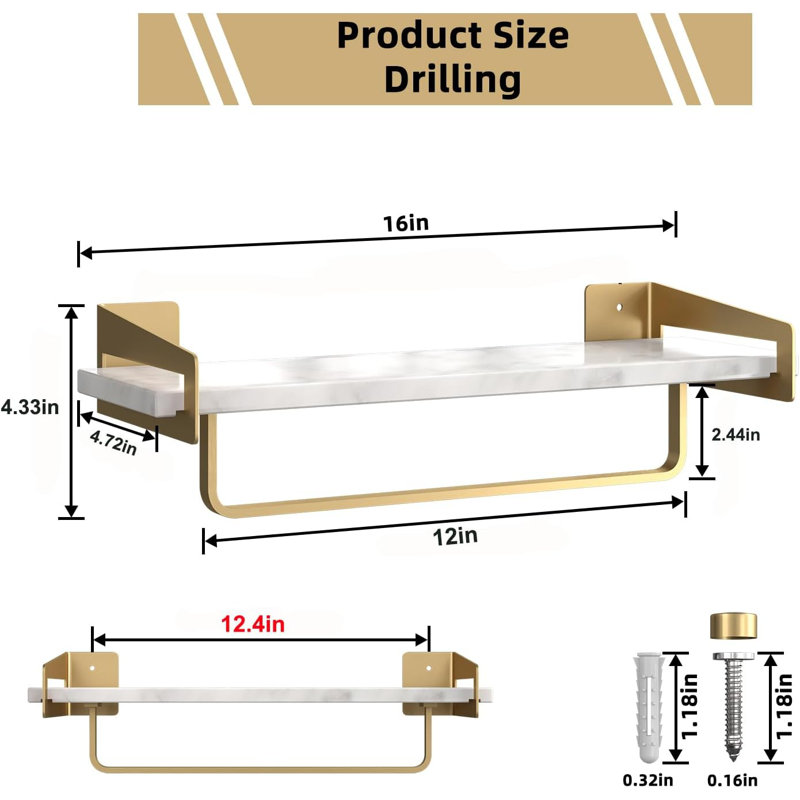 Tablettes flottantes pour rangement mural, Or