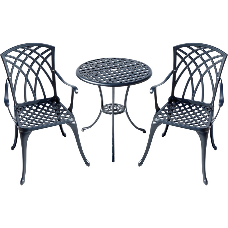 Black Cast Aluminum Outdoor Bistro Set with Armchairs