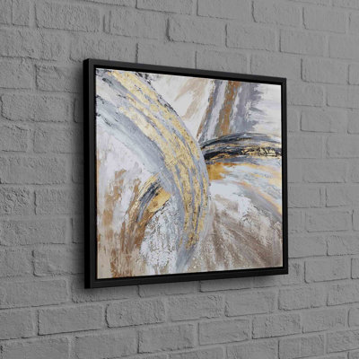 Luxury Modern Marble Art Canvas in Silver and Gray with Gold Print for Abstract Wall Decor