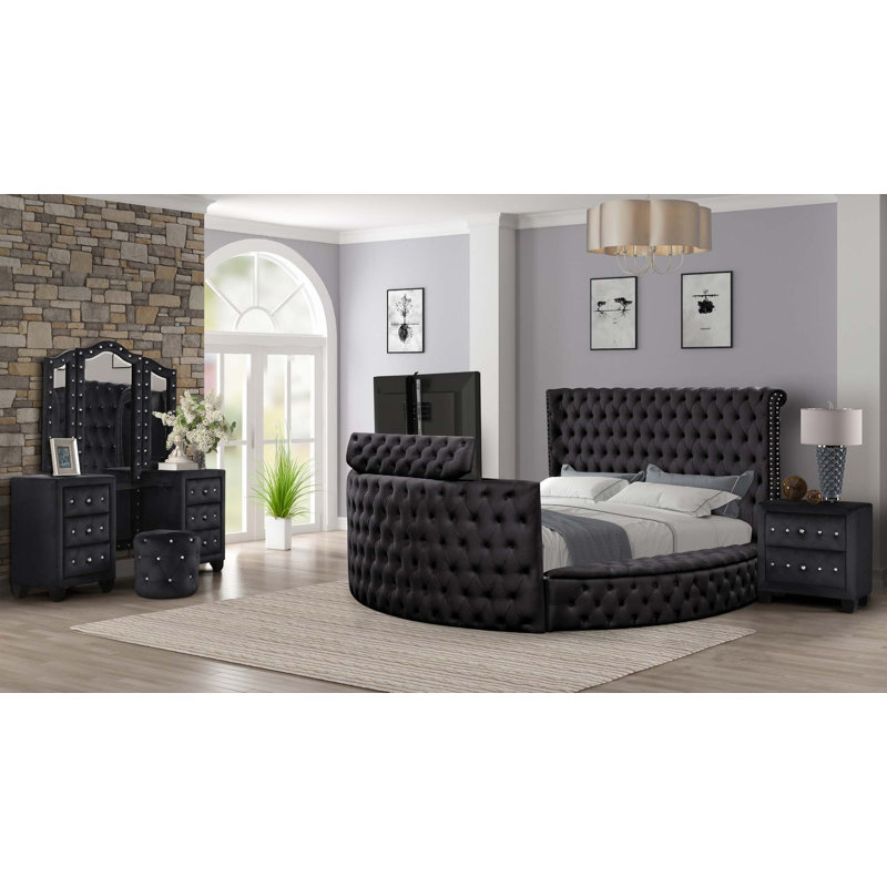 Ensemble de chambre à coucher 4 pièces Kazden, Noir, Grand