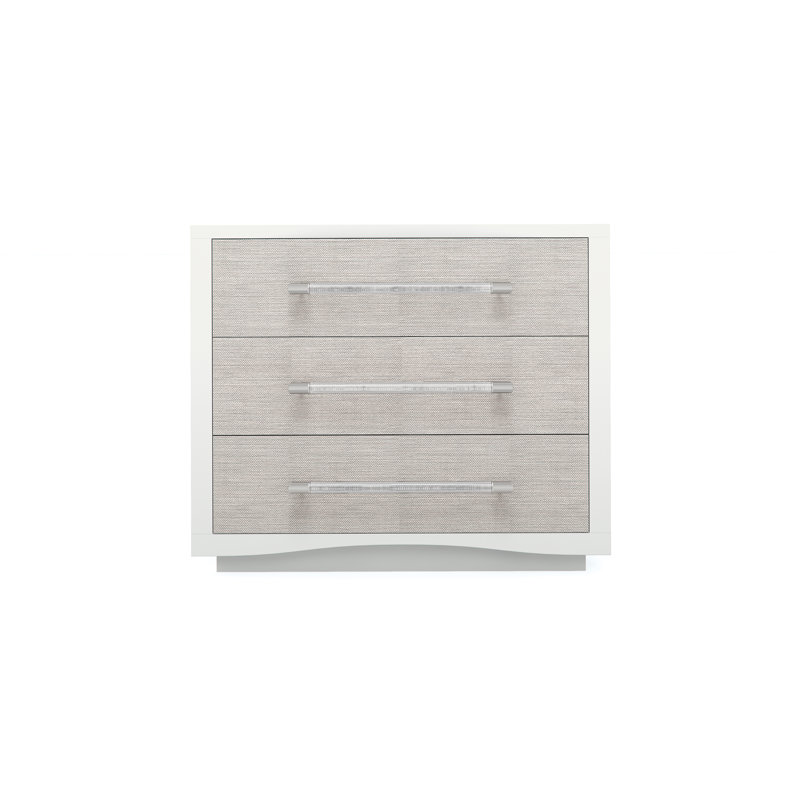 White Transitional 3-Drawer Nightstand with Raffia Fronts