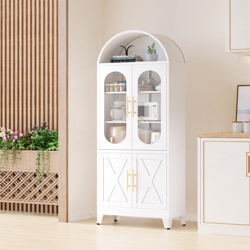 Garde-manger de style campagnard avec portes en verre et rangement multifonctionnel pour la maison, Blanc