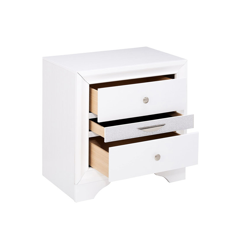 Table de chevet élégante pour chambre à coucher blanche - Glissières de tiroir en métal et design épuré de bijoux modernes doublés de feutre