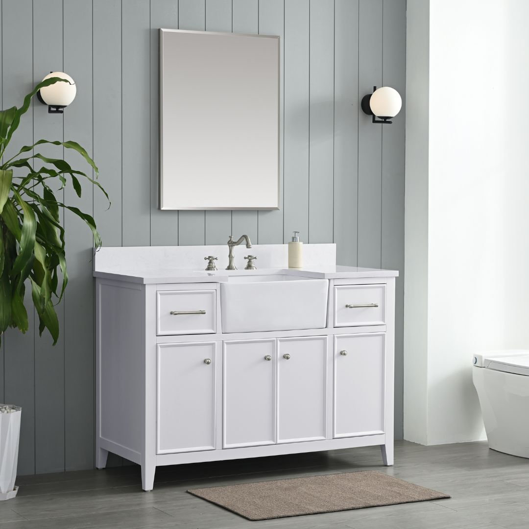 Aisa 48" Pine Single Bathroom Vanity, White/Brushed Nickel