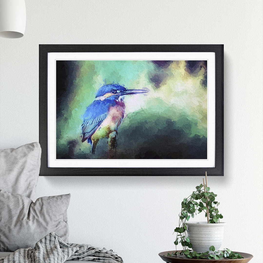 The Kingfisher Bird Looking West in Abstract - Picture Frame Painting Print