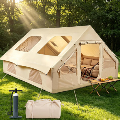 Inflatable Tent With Skylight, Easy Setup Blow Up Tents With Pump & Storage Bag For Camping Adult 4-10