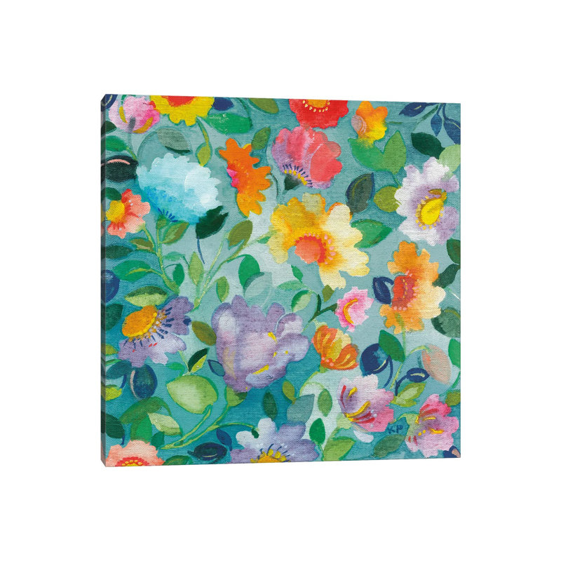 Turquoise Flowers - Wrapped Canvas Painting, 93.98 cm H x 93.98 cm W
