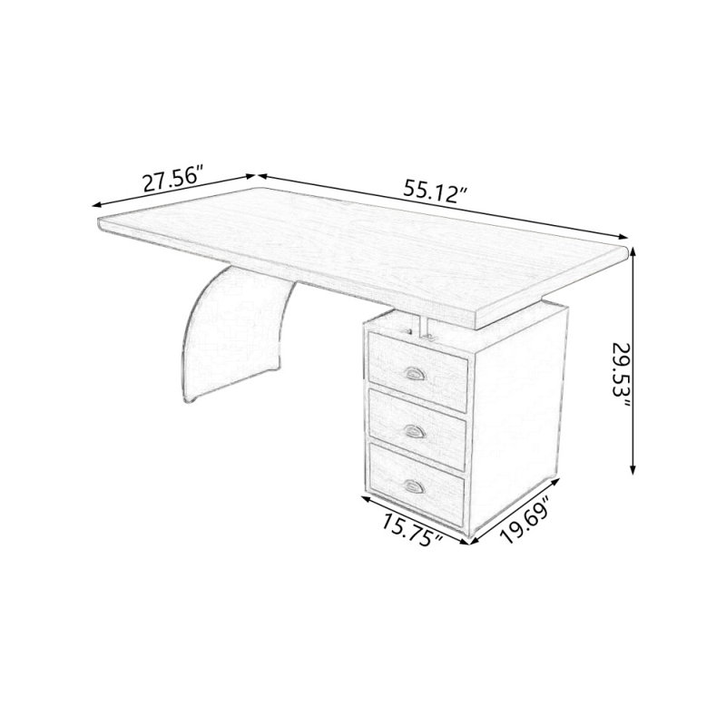 Bureau rectangulaire en bois massif brun + noir, H 29,53 po x l 55,12 po x P 27,56 po