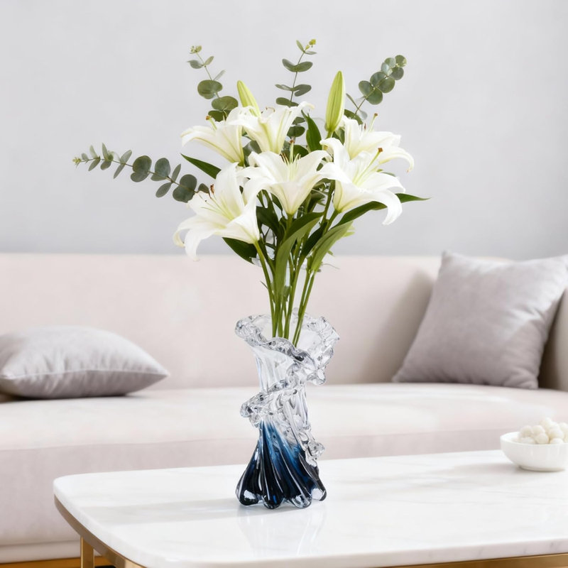 Vase en verre bleu 8 po