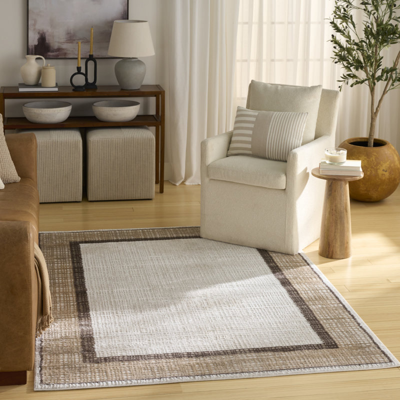 Tapis d'intérieur moderne ivoire Leuchte, Rectangle 4pi x 6 pi