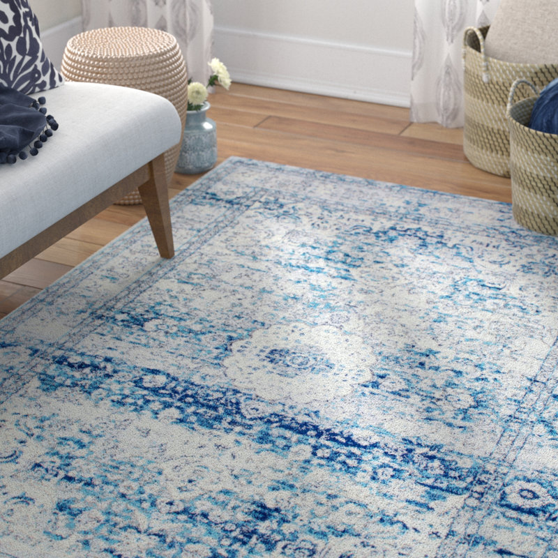 Nowayton Power Loom Vintage Blue/Pale Gray Rug, Rectangle 201 x 274cm