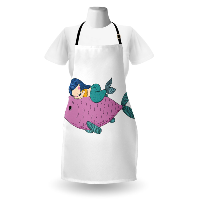 Tablier East Urban Home sirène unisexe, poisson, taille adulte, bleu sarcelle mauve