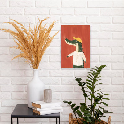 Playful Gator In Cap Playful Whimsical Contemporary Alligator Wall Art Print 1 Piece Wrapped Canvas Wall Art