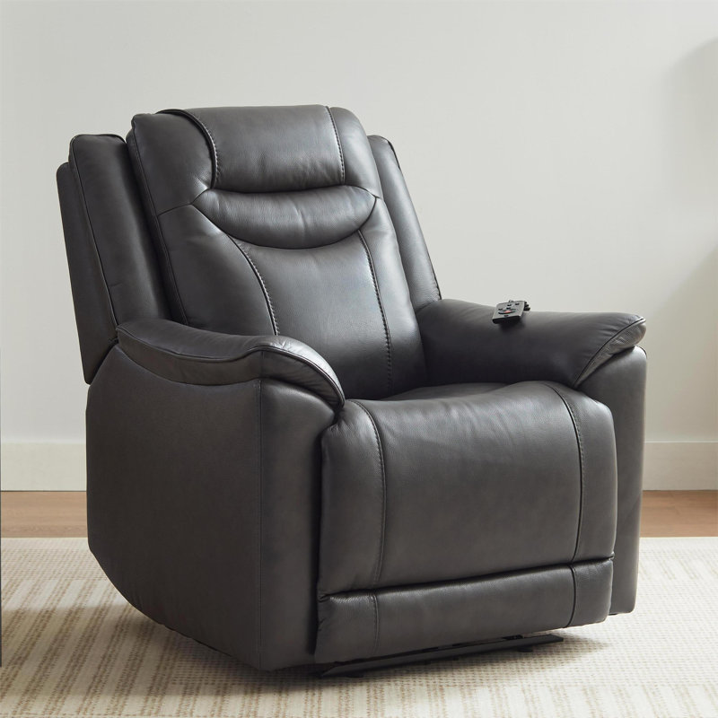 Fauteuil inclinable électrique de massage en cuir véritable avec télécommande, Noir
