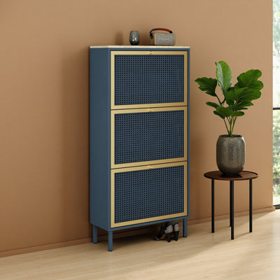 Étagère à chaussures à 3 portes en métal, armoire de rangement pour chaussures moderne autoportante, rotin en métal, pour vestibule