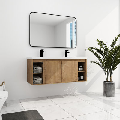 Meuble-lavabo moderne avec lavabo double, fixation murale, lavabo 48 po - Design luxueux