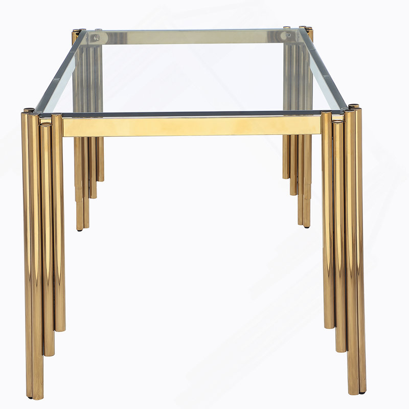 Table de salle à manger rectangulaire en verre de 65 po, plateau et pieds en verre trempé, table de style moderne pour la maison, la cuisine, la salle à manger