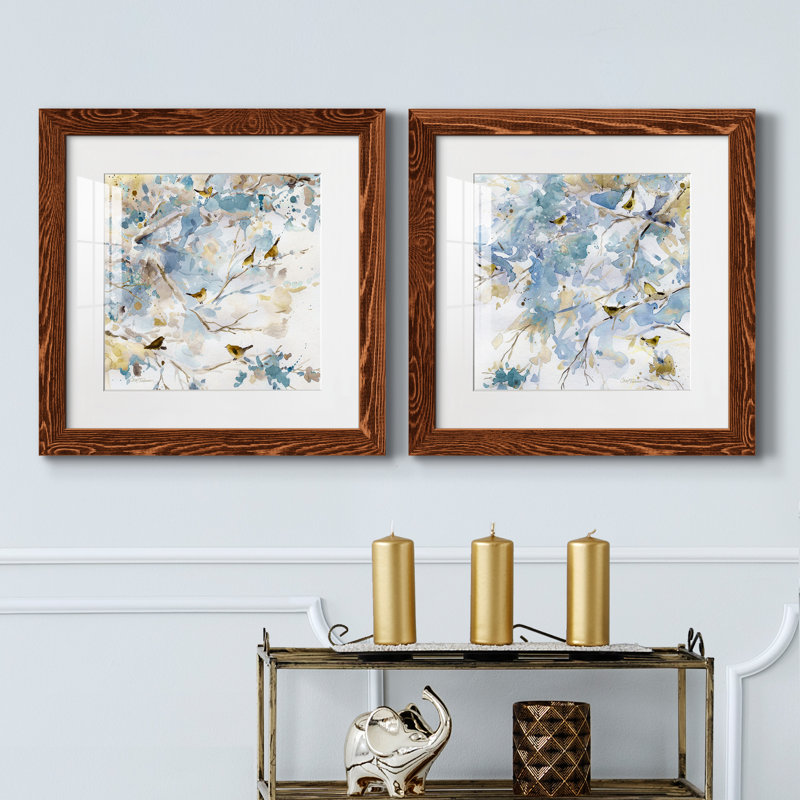 Topaz Spring I - ensemble de 2 peintures encadrées, H 17 po x l 34 po x P 1,5 po, Encadré de bois de noyer