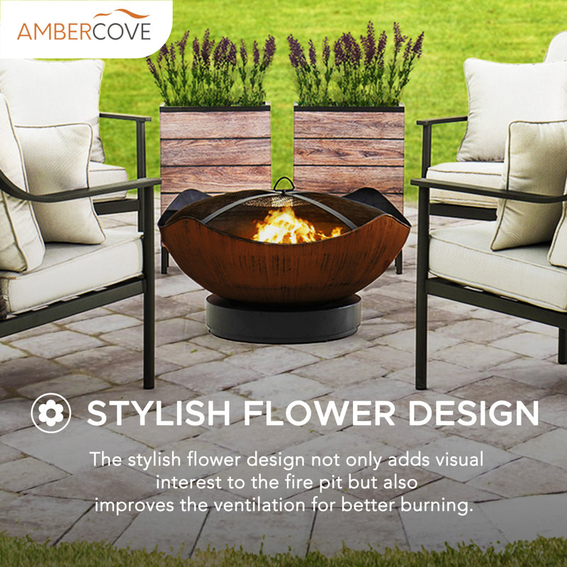 32.6 Inch Black and Copper Wood Burning Fire Pit Table