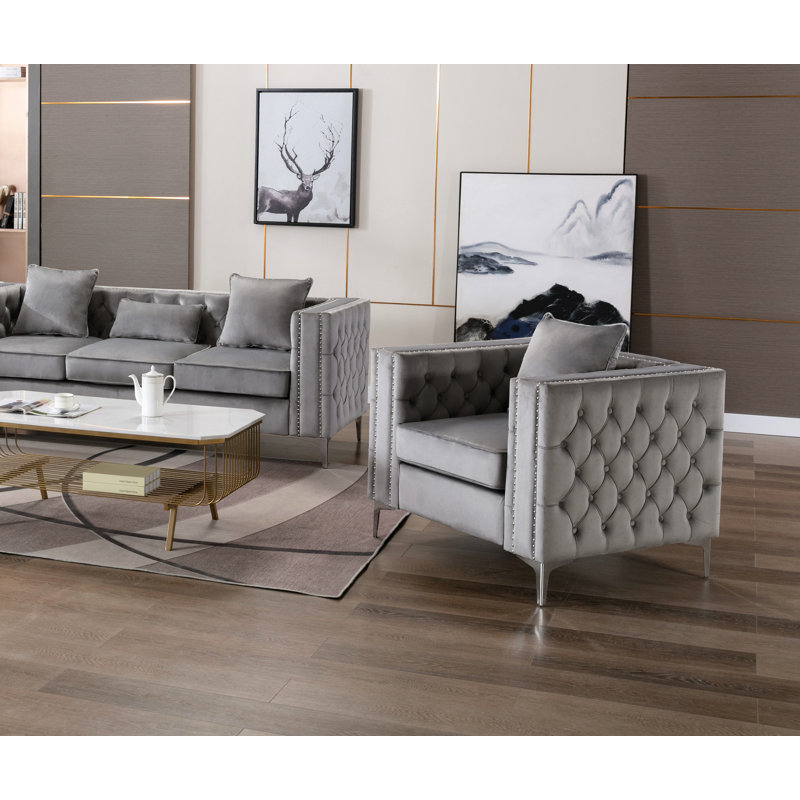 Velvet Armchair, Gray
