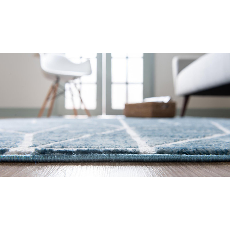 Tapis contemporain Eshin couleur océan, Tapis de couloir 2 pi x 8 pi