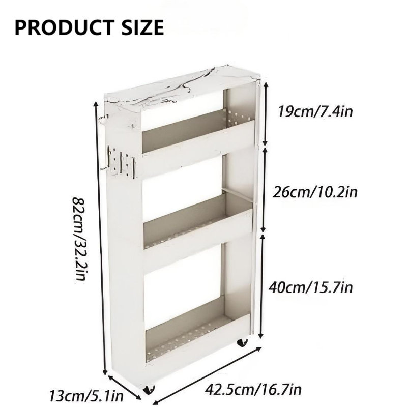 Kitchen Rolling Cart Narrow Storage Cabinet with Handle & Wheels, White