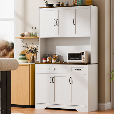 71"H Kitchen Pantry with Microwave Shelf, Charge Station, Adjustable Shelves