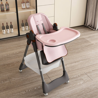 Chaise haute réglable rose de 0 à 6 ans, avec structure en acier renforcé, base en pointe, plateau double couche amovible, 5 réglages de hauteur et conception ergonomique pour le salon de la chambre à coucher